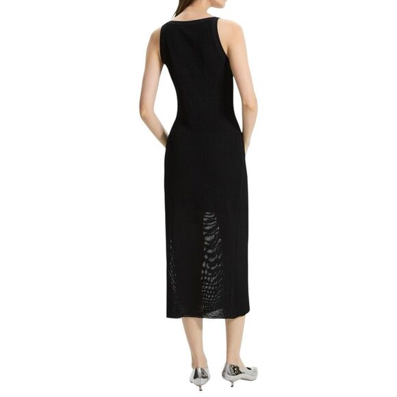 Theory Textured Knit Pointelle Midi Dress Sleeveless Straight Fit Black M NWT - Picture 3 of 14